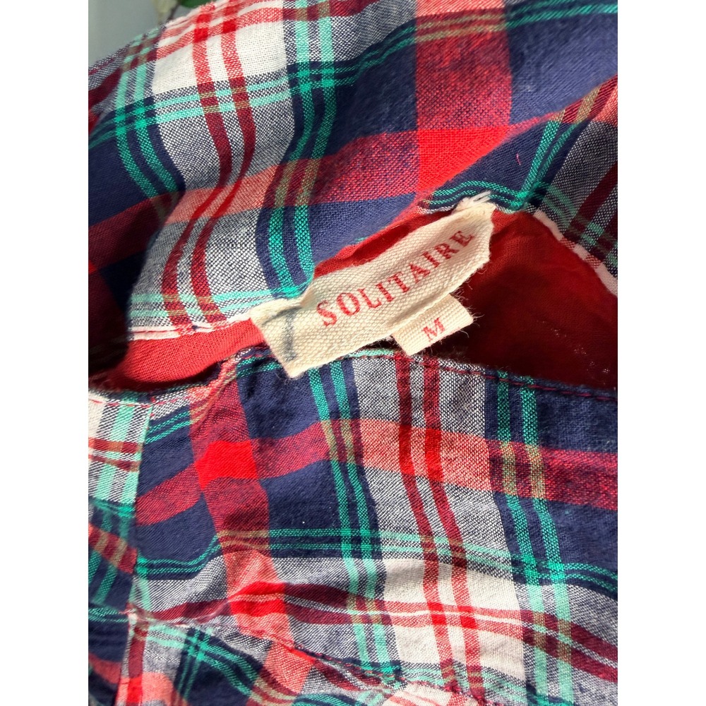 Solitaire Plaid Floral Butterfly Tiered Maxi Skirt Red Navy Blue Boho Ruffle M - Picture 7 of 7